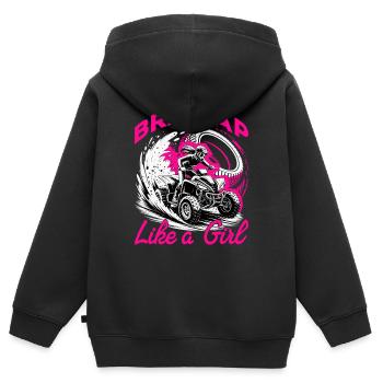 Quad ATV Femme Fille Quad Quad - Sweat Premium à capuche zippé enfant bio - noir - Dos - AI Model Kid Male (0cm)