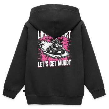 Quad ATV Femme Fille Quad Quad - Sweat Premium à capuche zippé enfant bio - noir - Dos - AI Model Kid Male (0cm)