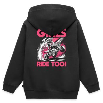 Quad ATV Femme Fille Quad Quad - Sweat Premium à capuche zippé enfant bio - noir - Dos - AI Model Kid Male (0cm)