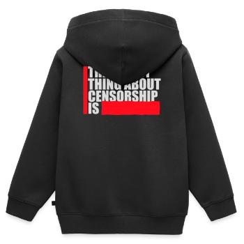 Le pire dans la censure, c’est l’ironie amusante - Sweat Premium à capuche zippé enfant bio - noir - Dos - AI Model Kid Male (0cm)