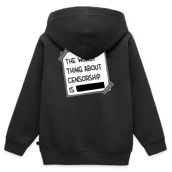 Le pire dans la censure, c’est l’ironie amusante - Sweat Premium à capuche zippé enfant bio - noir - Dos - AI Model Kid Male (0cm)