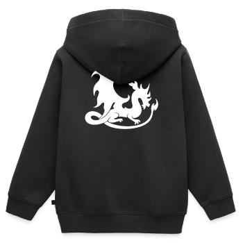 weiße Drachensilhouette im Flammenstil - Kinder Premium Organic Zip Hoodie - Schwarz - Hinten - AI Model Kid Male (0cm)