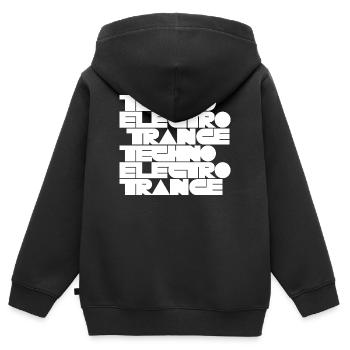 Musique techno électro trance - Sweat Premium à capuche zippé enfant bio - noir - Dos - AI Model Kid Male (0cm)