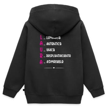 Laura Nom personnalisé - Sweat Premium à capuche zippé enfant bio - noir - Dos - AI Model Kid Male (0cm)