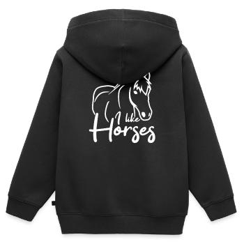 Ich mag Pferde - Kinder Premium Organic Zip Hoodie - Schwarz - Hinten - AI Model Kid Male (0cm)