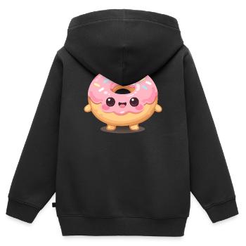 Donut kawaï avec glaçage rose - Sweat Premium à capuche zippé enfant bio - noir - Dos - AI Model Kid Male (0cm)