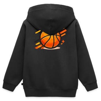 Basketball dynamique Orange néon - Sweat Premium à capuche zippé enfant bio - noir - Dos - AI Model Kid Male (0cm)
