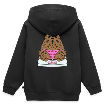 Grenouille sur des écailles avec des cerises - Sweat Premium à capuche zippé enfant bio - noir - Dos - AI Model Kid Male (0cm)