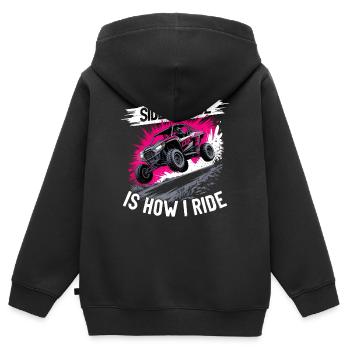 UTV Fille tout-terrain Femme 4 roues côte à côte - Sweat Premium à capuche zippé enfant bio - noir - Dos - AI Model Kid Male (0cm)