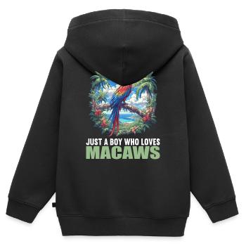 L’ère de l’ara - Sweat Premium à capuche zippé enfant bio - noir - Dos - AI Model Kid Male (0cm)