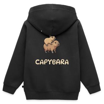 Capybara T-Shirt süß – Kids Huckepack Design - Kinder Premium Organic Zip Hoodie - Schwarz - Hinten - AI Model Kid Male (0cm)