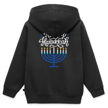 Joyeux Menorah de Hanoucca - Sweat Premium à capuche zippé enfant bio - noir - Dos - AI Model Kid Male (0cm)