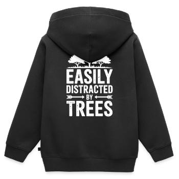 Arbres, Arbres, Arbres, Drôles d’Arbres, Cadeau - Sweat Premium à capuche zippé enfant bio - noir - Dos - AI Model Kid Male (0cm)