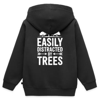 Arbres, Arbres, Arbres, Drôles d’Arbres, Cadeau - Sweat Premium à capuche zippé enfant bio - noir - Dos - AI Model Kid Male (0cm)