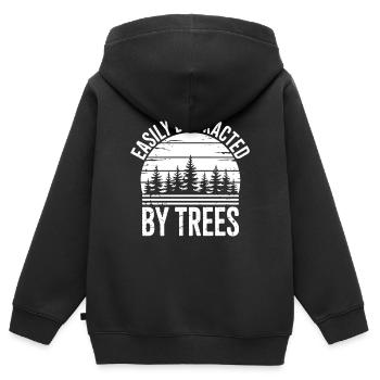 Arbres, Arbres, Arbres, Drôles d’Arbres, Cadeau - Sweat Premium à capuche zippé enfant bio - noir - Dos - AI Model Kid Male (0cm)