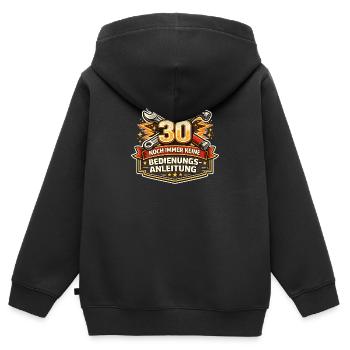 30 Ohne Anleitung Werkzeugspruch - Kinder Premium Organic Zip Hoodie - Schwarz - Hinten - AI Model Kid Male (0cm)
