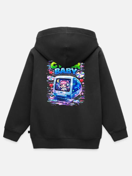 Cyber ​​Baby pixel art with Y2K aesthetic. - Premium børne zip-hættetrøje økologisk - sort