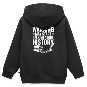 Avertissement : Ça pourrait commencer à parler d’histoire - Sweat Premium à capuche zippé enfant bio - noir - Dos - AI Model Kid Male (0cm)