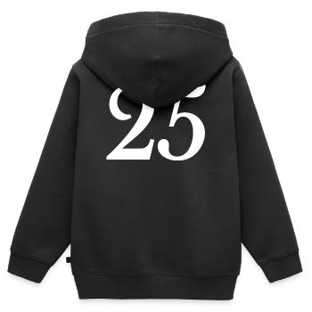 25. 25 JAHRE. 25. JUBILÄUM. 25 JAHRESJUBILÄUM. - Kinder Premium Organic Zip Hoodie - Schwarz - Hinten - AI Model Kid Male (0cm)
