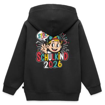 Einschulung Schulkind 2026 Cooler Junge - Kinder Premium Organic Zip Hoodie - Schwarz - Hinten - AI Model Kid Male (0cm)