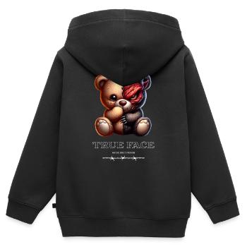 Doppelgesicht Bär: süß trifft Dämonisch - Kinder Premium Organic Zip Hoodie - Schwarz - Hinten - AI Model Kid Male (0cm)