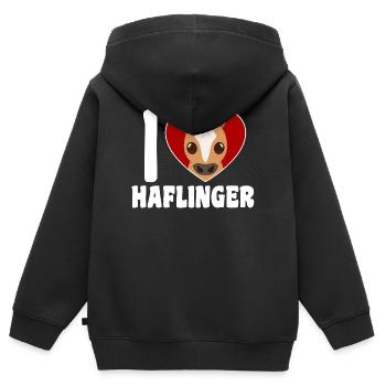 J’adore le cœur Haflinger - Sweat Premium à capuche zippé enfant bio - noir - Dos - AI Model Kid Male (0cm)
