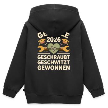 Geselle 2026 Geschraubt Gewonnen - Kinder Premium Organic Zip Hoodie - Schwarz - Hinten - AI Model Kid Male (0cm)