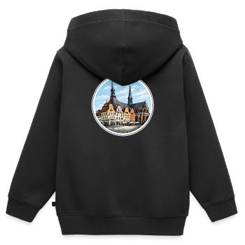 Rostock-Neuer Markt - Sweat Premium à capuche zippé enfant bio - noir - Dos - AI Model Kid Male (0cm)