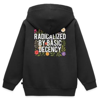 Radikalisierte Grundanständigkeit, Menschenrechte, Freundlichkeit, Freundlichkeit, - Kinder Premium Organic Zip Hoodie - Schwarz - Hinten - AI Model Kid Male (0cm)