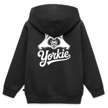 Yorkie Herz Hände - Kinder Premium Organic Zip Hoodie - Schwarz - Hinten - AI Model Kid Male (0cm)
