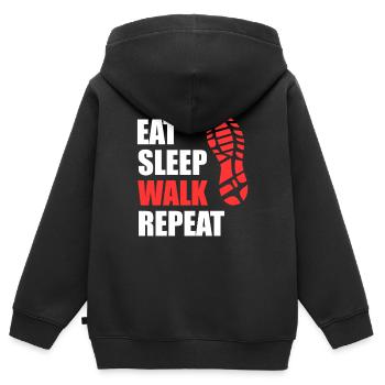 Eat Sleep Walk Repeat - Schuhabdruck Wandern  - Kinder Premium Organic Zip Hoodie - Schwarz - Hinten - AI Model Kid Male (0cm)