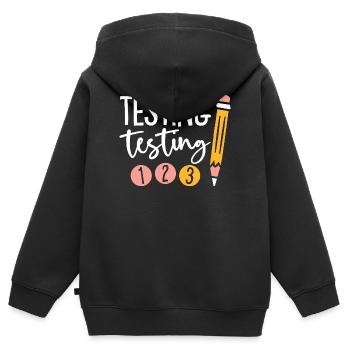 Tester des gribouillis au crayon sur le noir - Sweat Premium à capuche zippé enfant bio - noir - Dos - AI Model Kid Male (0cm)