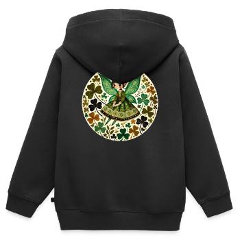 Jardin du trèfle des fées émeraude - Sweat Premium à capuche zippé enfant bio - noir - Dos - AI Model Kid Male (0cm)