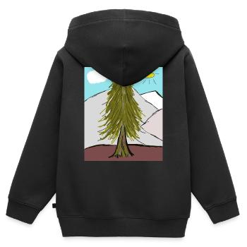 Forêt de conifères sur le soleil de la montagne - Sweat Premium à capuche zippé enfant bio - noir - Dos - AI Model Kid Male (0cm)