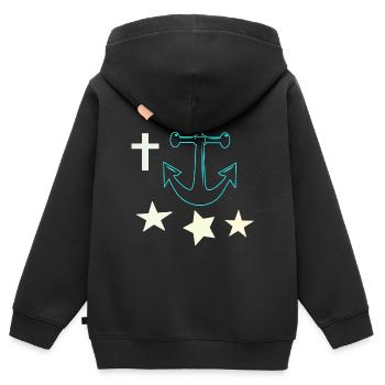 Leuchtender Anker mit Sternen - Kinder Premium Organic Zip Hoodie - Schwarz - Hinten - AI Model Kid Male (0cm)