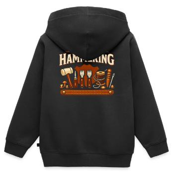 Stimmung: Hämmern | Lederwerkzeug - Kinder Premium Organic Zip Hoodie - Schwarz - Hinten - AI Model Kid Male (0cm)