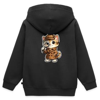 Katzendetektiv mit Lupe - Kinder Premium Organic Zip Hoodie - Schwarz - Hinten - AI Model Kid Male (0cm)