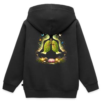 Meditation Atmung Natur Lunge Design  - Kinder Premium Organic Zip Hoodie - Schwarz - Hinten - AI Model Kid Male (0cm)