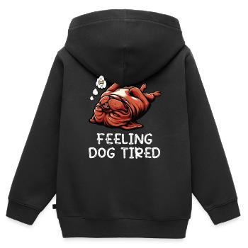 Se sentir fatigué par le chien Mastiff Bordeaux Bordeaux - Sweat Premium à capuche zippé enfant bio - noir - Dos - AI Model Kid Male (0cm)