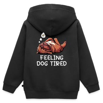 Se sentir fatigué par le chien Mastiff Bordeaux Bordeaux - Sweat Premium à capuche zippé enfant bio - noir - Dos - AI Model Kid Male (0cm)