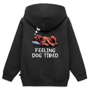 Se sentir fatigué par le chien Mastiff Bordeaux Bordeaux - Sweat Premium à capuche zippé enfant bio - noir - Dos - AI Model Kid Male (0cm)