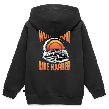 UTV Tout-Terrain 4 Roues Côte à côte - Sweat Premium à capuche zippé enfant bio - noir - Dos - AI Model Kid Male (0cm)