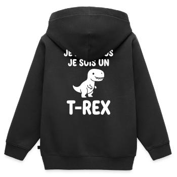 T-Rex insolent sur tee-shirt noir - Sweat Premium à capuche zippé enfant bio - noir - Dos - AI Model Kid Male (0cm)