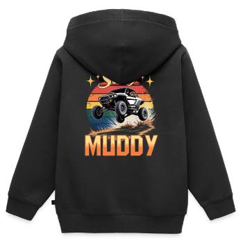 UTV Tout-Terrain 4 Roues Côte à côte - Sweat Premium à capuche zippé enfant bio - noir - Dos - AI Model Kid Male (0cm)
