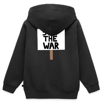 Panneau de protestation contre la guerre - Sweat Premium à capuche zippé enfant bio - noir - Dos - AI Model Kid Male (0cm)