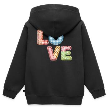 Love Patchwork Design Bunte Stoffflicken - Kinder Premium Organic Zip Hoodie - Schwarz - Hinten - AI Model Kid Male (0cm)