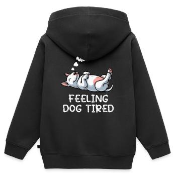 Un bull terrier miniature Bull Terrier Épuisé - Sweat Premium à capuche zippé enfant bio - noir - Dos - AI Model Kid Male (0cm)