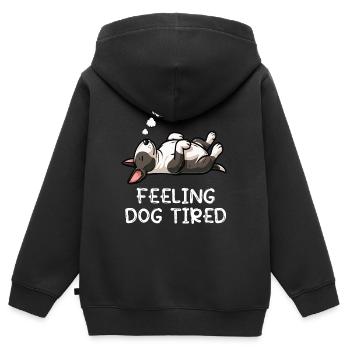 Un bull terrier miniature Bull Terrier Épuisé - Sweat Premium à capuche zippé enfant bio - noir - Dos - AI Model Kid Male (0cm)