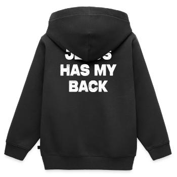 Jesus Has My Back - Kinder Premium Organic Zip Hoodie - Schwarz - Hinten - AI Model Kid Male (0cm)