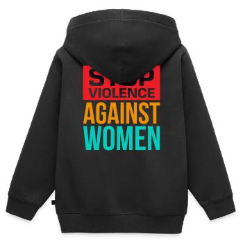 Arrêter la violence faite aux femmes - Sweat Premium à capuche zippé enfant bio - noir - Dos - AI Model Kid Male (0cm)